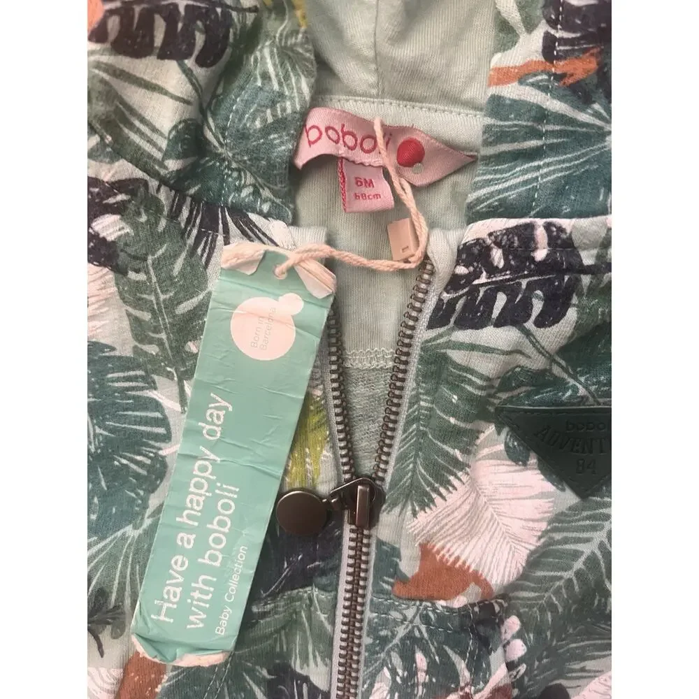 Boboli Infant Hoodie 6mo Jungle Leaf Monkey Jacket Zip Up New With Tags NWT